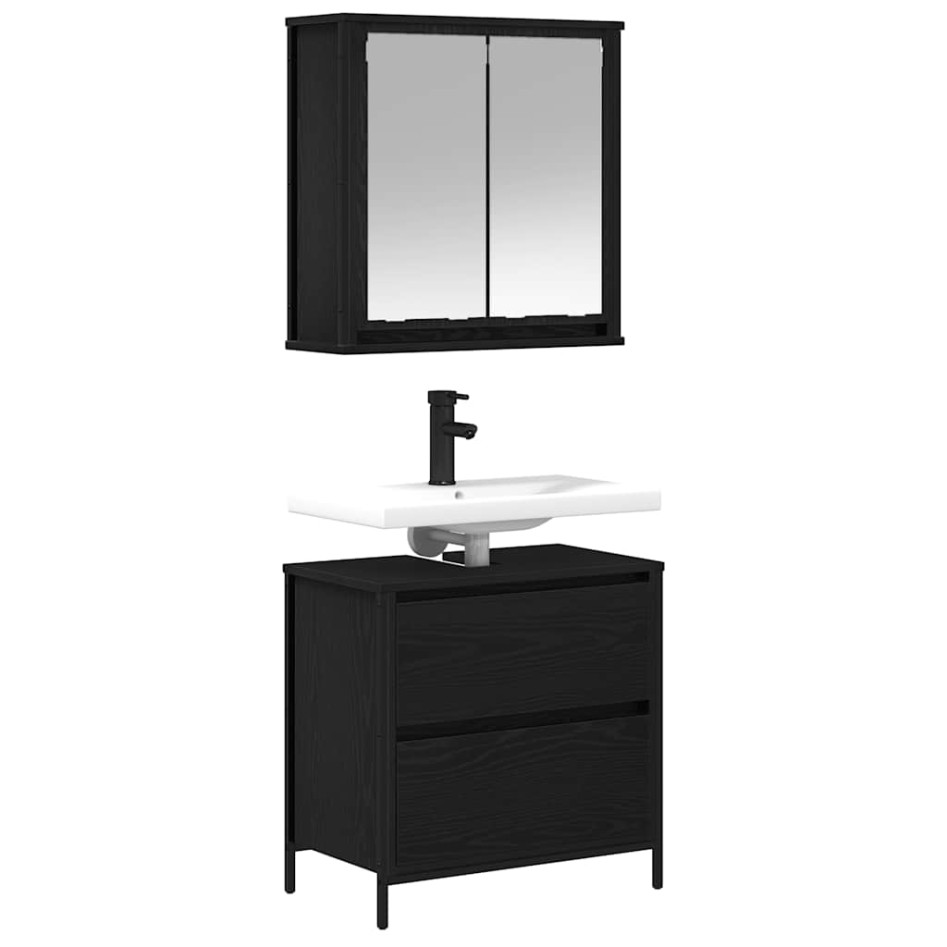 Juego de muebles de baño 2 pzas roble negro Madera