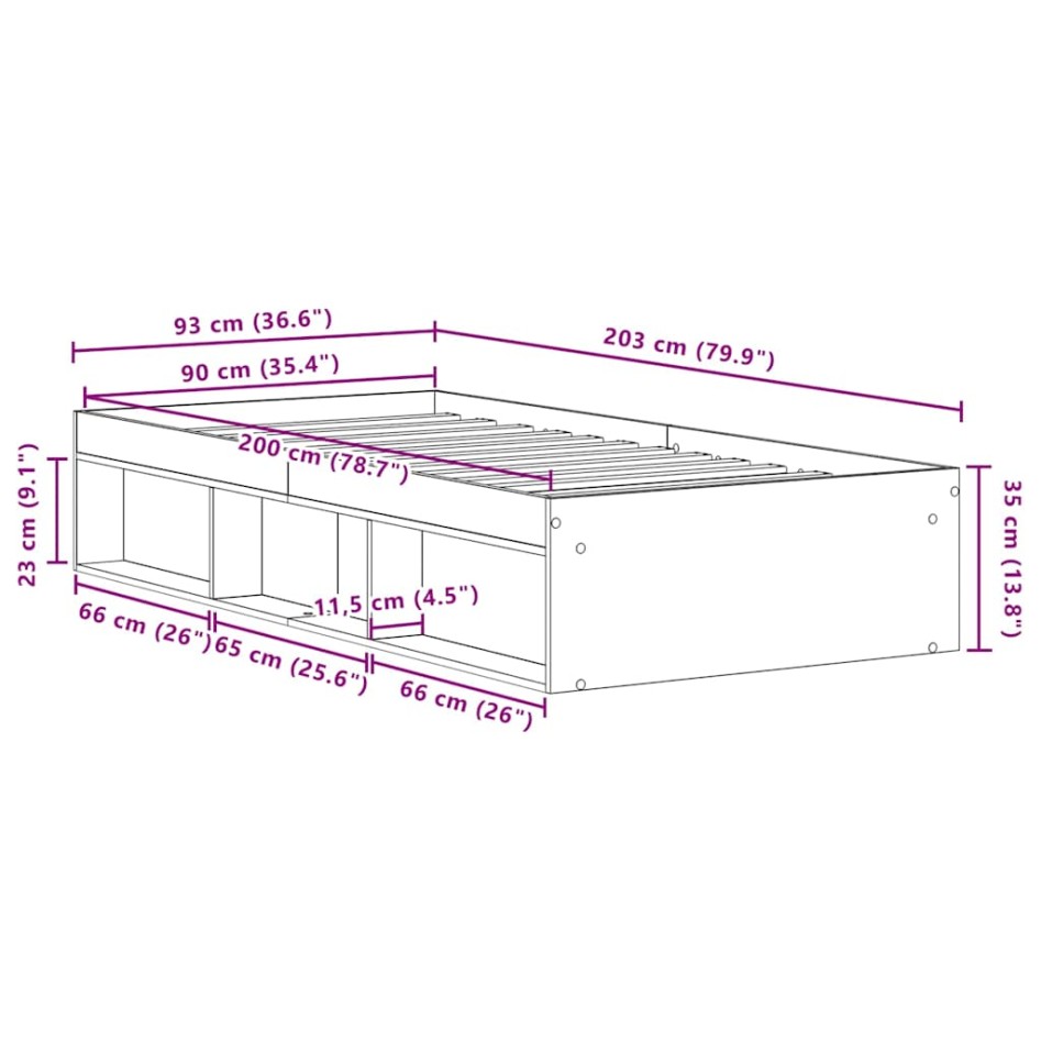 Estructura de cama sin colchón roble negro 90x200