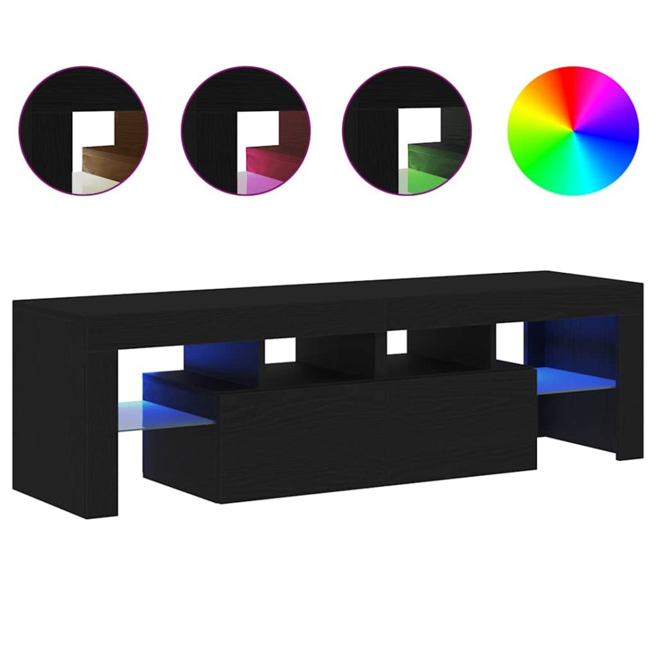 Mueble de TV con luces LED roble negro 140x36,5x40