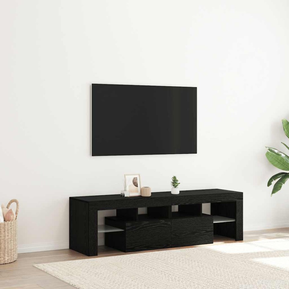 Mueble de TV con luces LED roble negro 140x36,5x40
