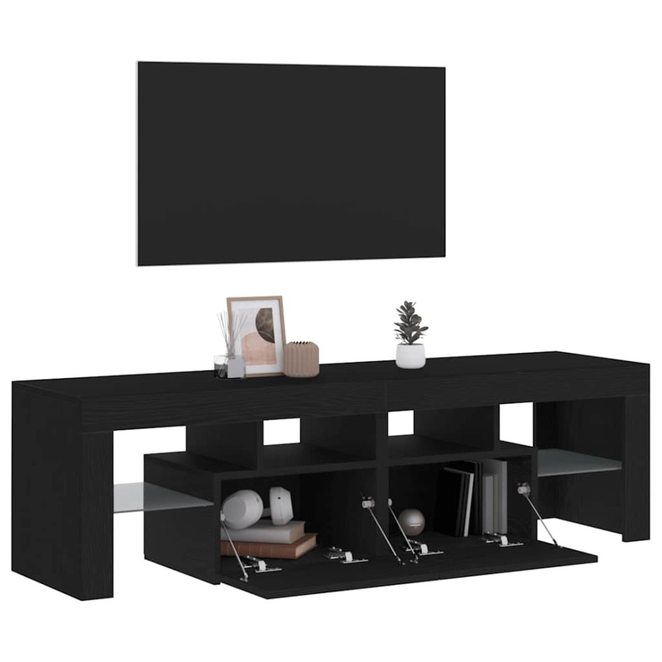 Mueble de TV con luces LED roble negro 140x36,5x40