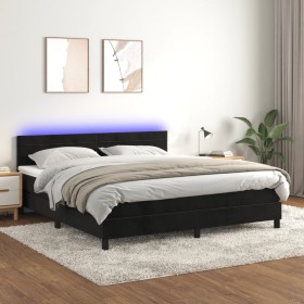 Cama box spring colchón y LED terciopelo negro 160x200