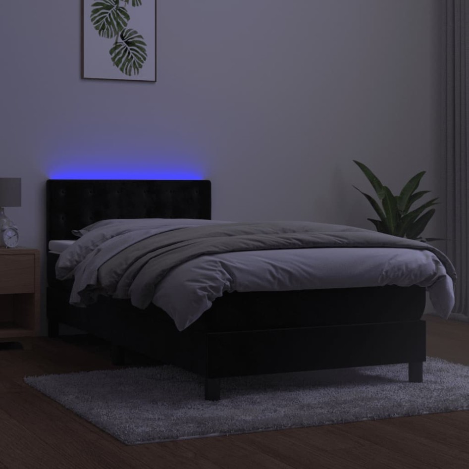 Cama box spring colchón y LED terciopelo negro 80x200