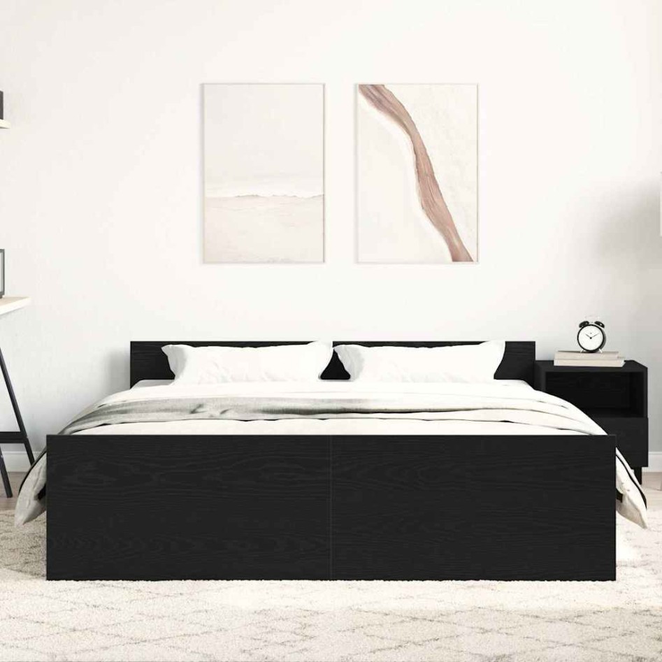 Estructura de cama sin colchón roble negro 150x200