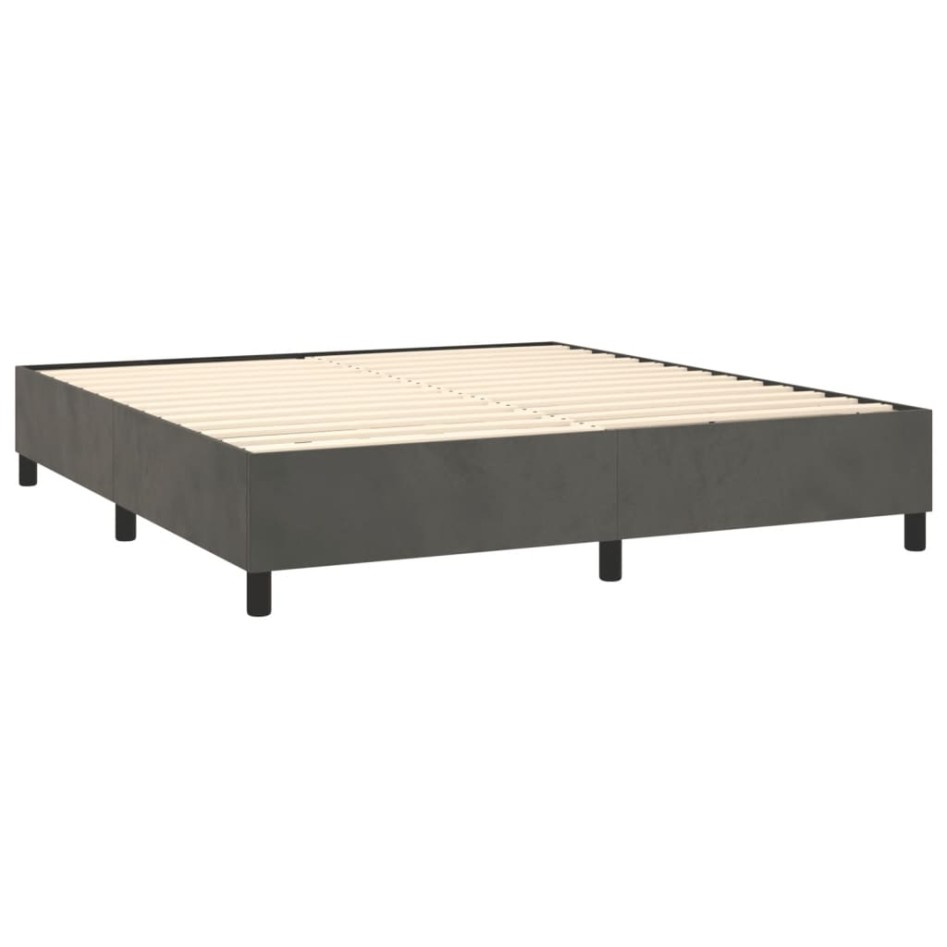 Cama box spring colchón y LED terciopelo gris oscuro 160x200