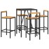 Mesa bar y taburetes jardín 5 pzas madera acacia ratán PE