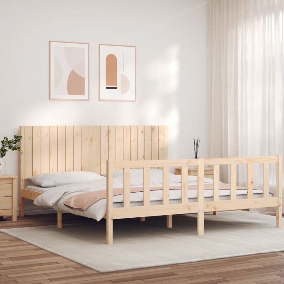 Estructura de cama de matrimonio con cabecero madera