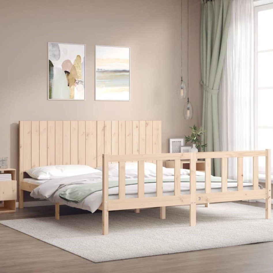 Estructura de cama de matrimonio con cabecero madera
