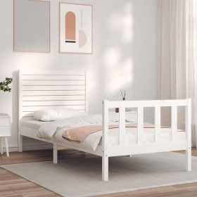 Estructura de cama individual con cabecero madera maciza