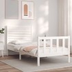Estructura de cama individual con cabecero madera maciza blanco