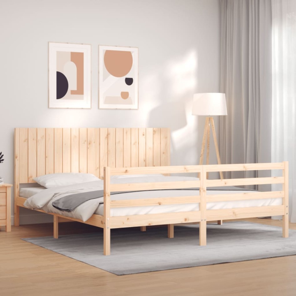 Estructura de cama de matrimonio con cabecero madera