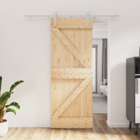 Puerta corredera con herrajes madera maciza de pino 80x210