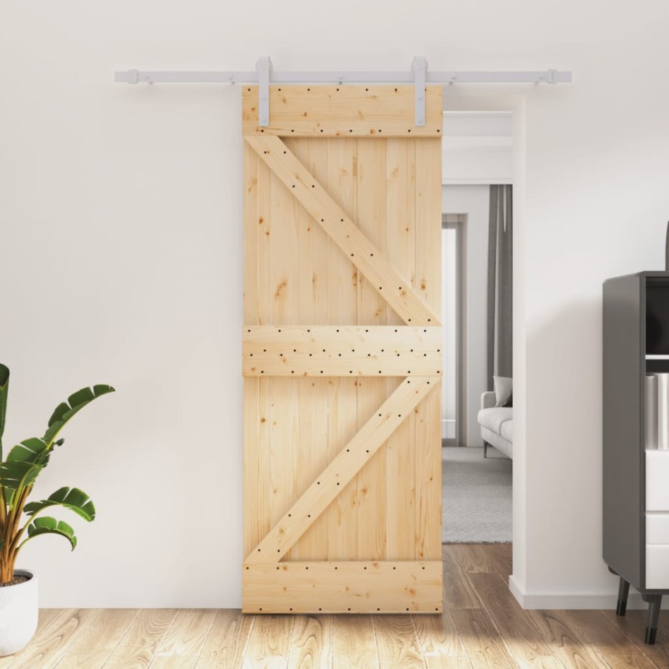 Puerta corredera con herrajes madera maciza de pino 80x210