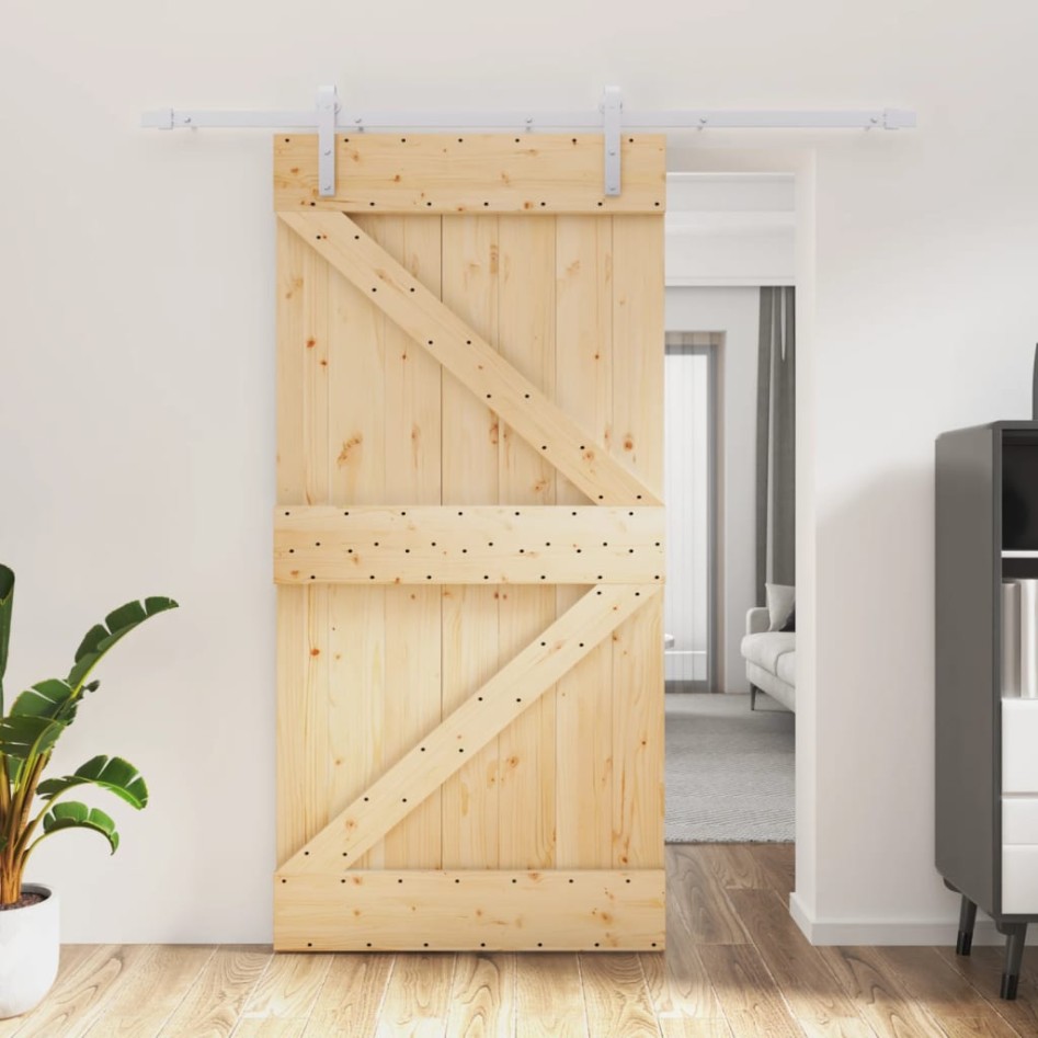 Puerta corredera con herrajes madera maciza de pino 100x210