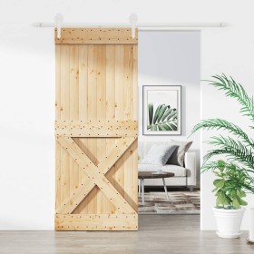 Puerta corredera con herrajes madera maciza de pino 100x210