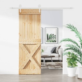 Puerta corredera con herrajes madera maciza de pino 80x210