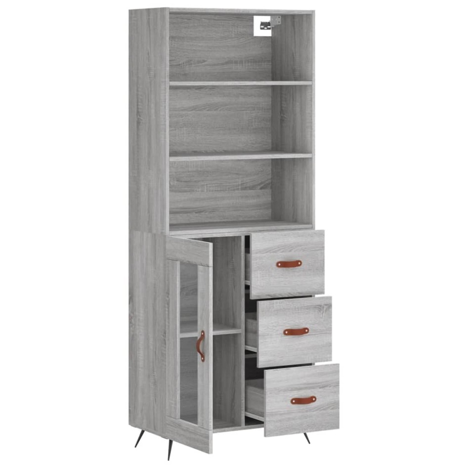Aparador alto madera contrachapada gris sonoma 69,5x34x180