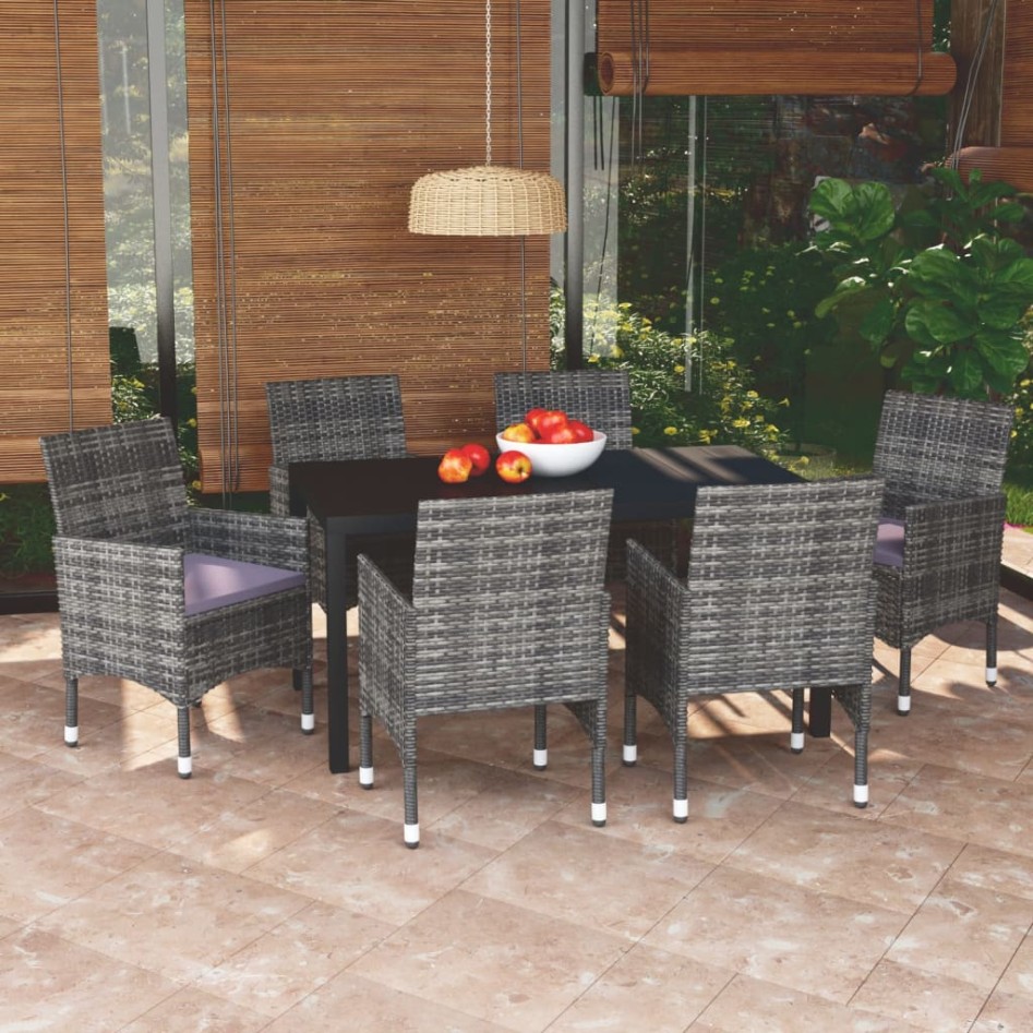 Set de muebles jardín 7 pzas con cojines ratán sintético