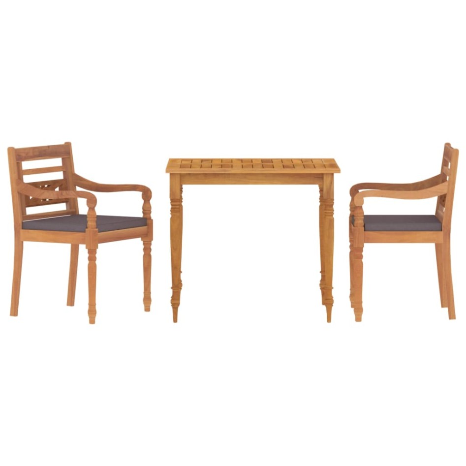 Juego comedor de jardín 3 pzas cojines gris oscuro madera