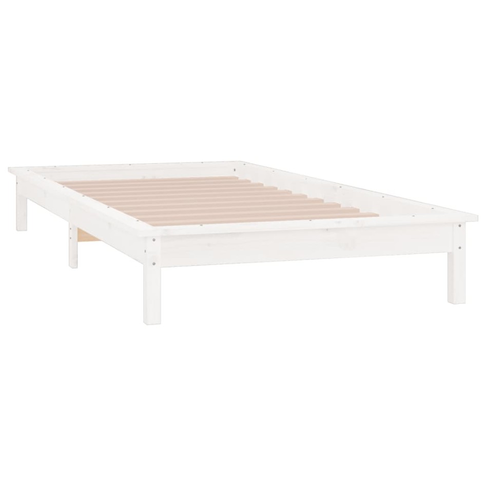 Estructura de cama con LED madera maciza blanca 100x200