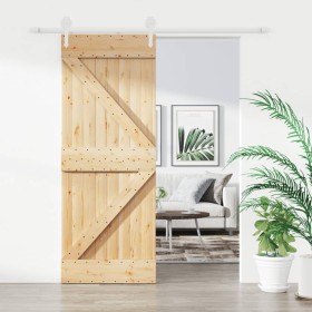 Puerta corredera con herrajes madera maciza de pino 80x210