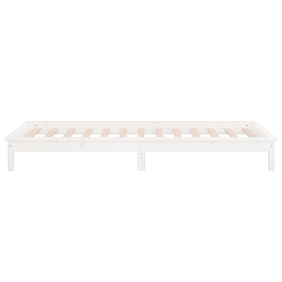 Estructura de cama con LED madera maciza blanca 100x200