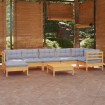Juego de muebles de jardín 8 pzas y cojines madera maciza pino