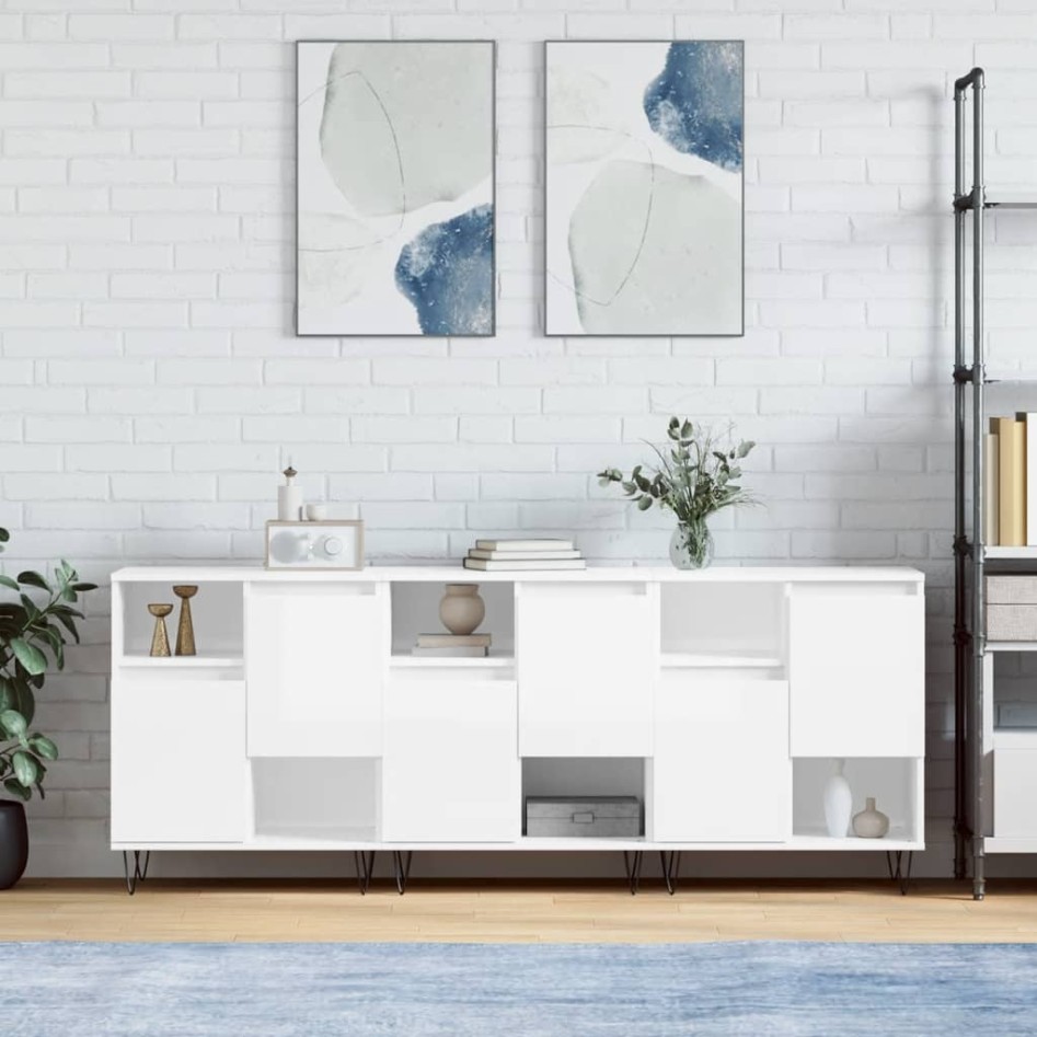 Aparadores 3 uds madera contrachapada blanco