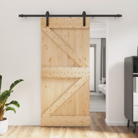 Puerta corredera con herrajes madera maciza de pino 95x210