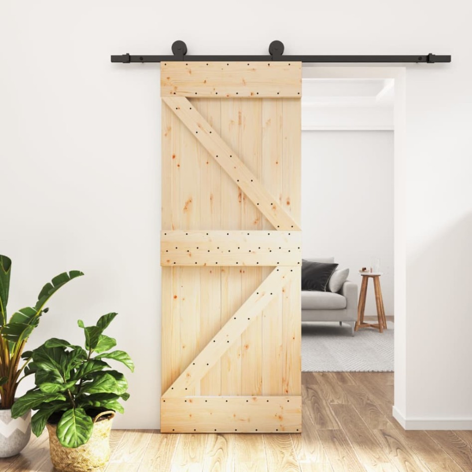 Puerta corredera con herrajes madera maciza de pino 85x210