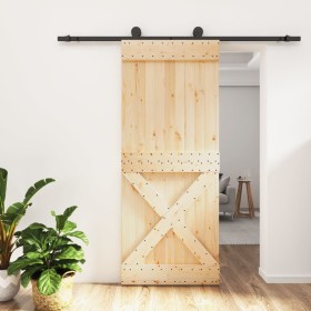 Puerta corredera con herrajes madera maciza de pino 85x210