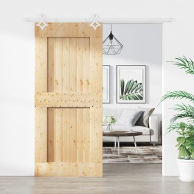 Puerta corredera con herrajes madera maciza de pino 90x210