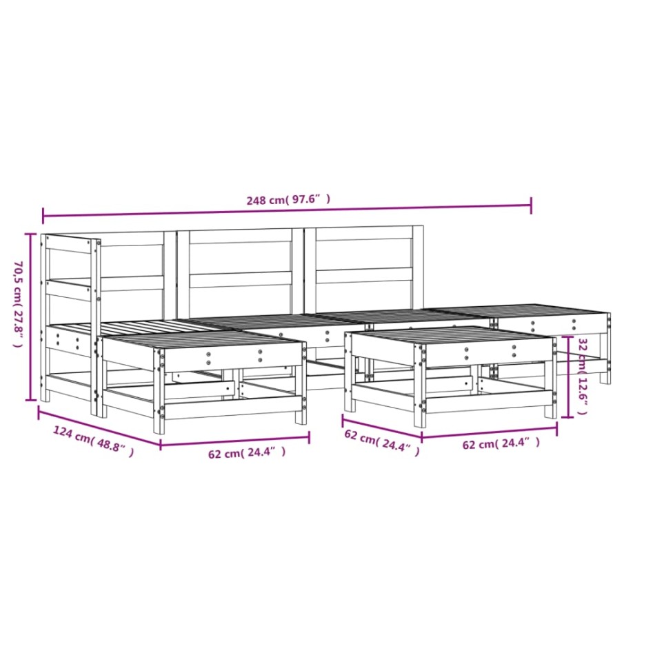 Juego de muebles de jardín 6 piezas madera maciza de