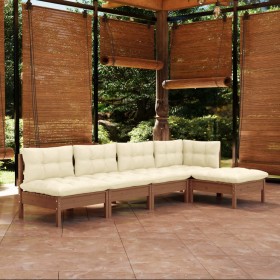 Muebles de jardín 5 pzas y cojines madera de pino marrón