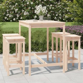 Set de mesa y taburetes altos jardín 5 pzas madera maciza