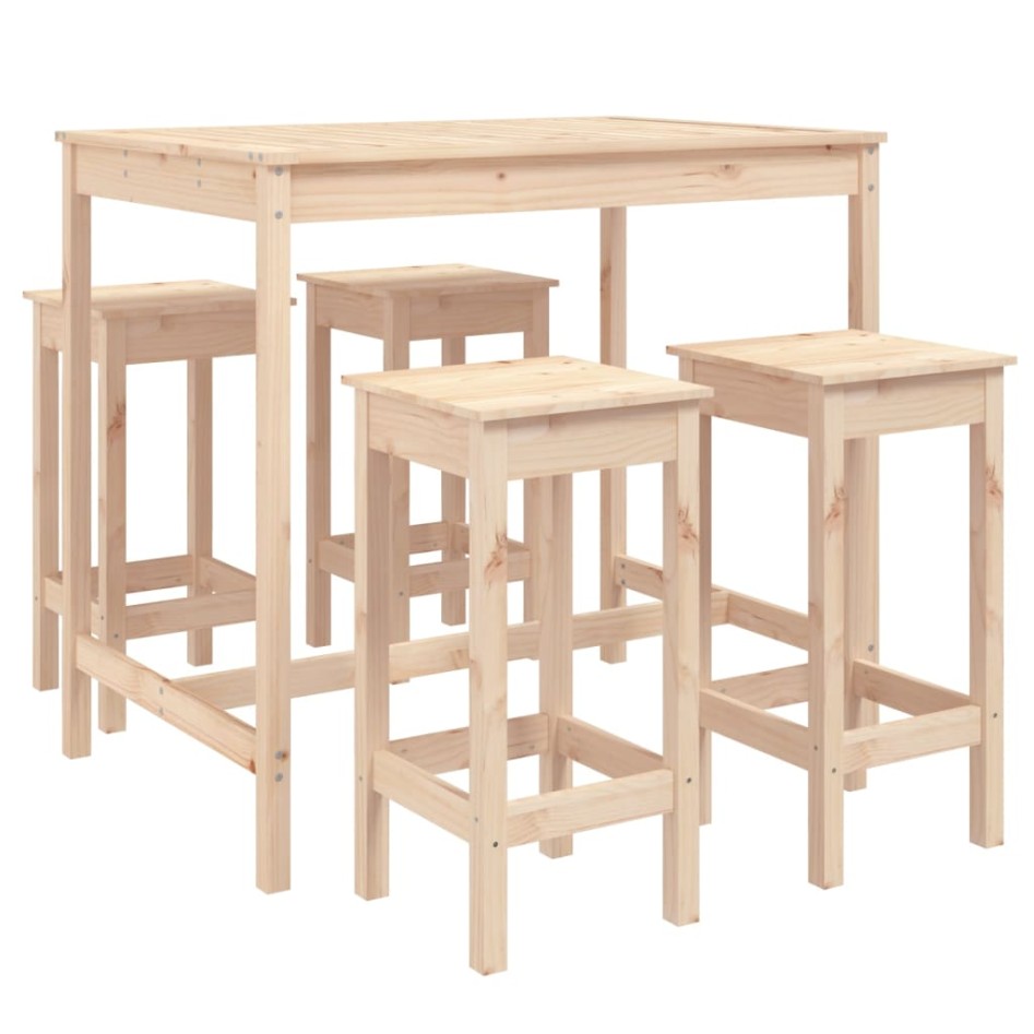 Set de mesa y taburetes altos jardín 5 pzas madera maciza