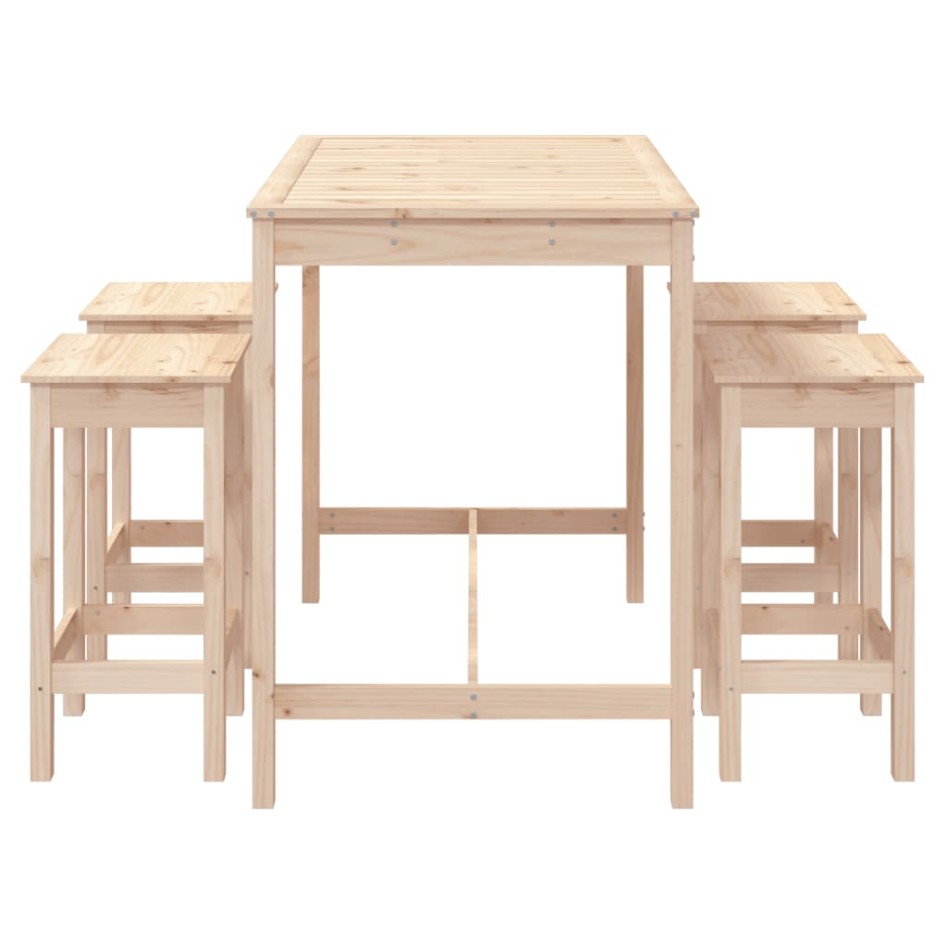 Set de mesa y taburetes altos jardín 5 pzas madera maciza