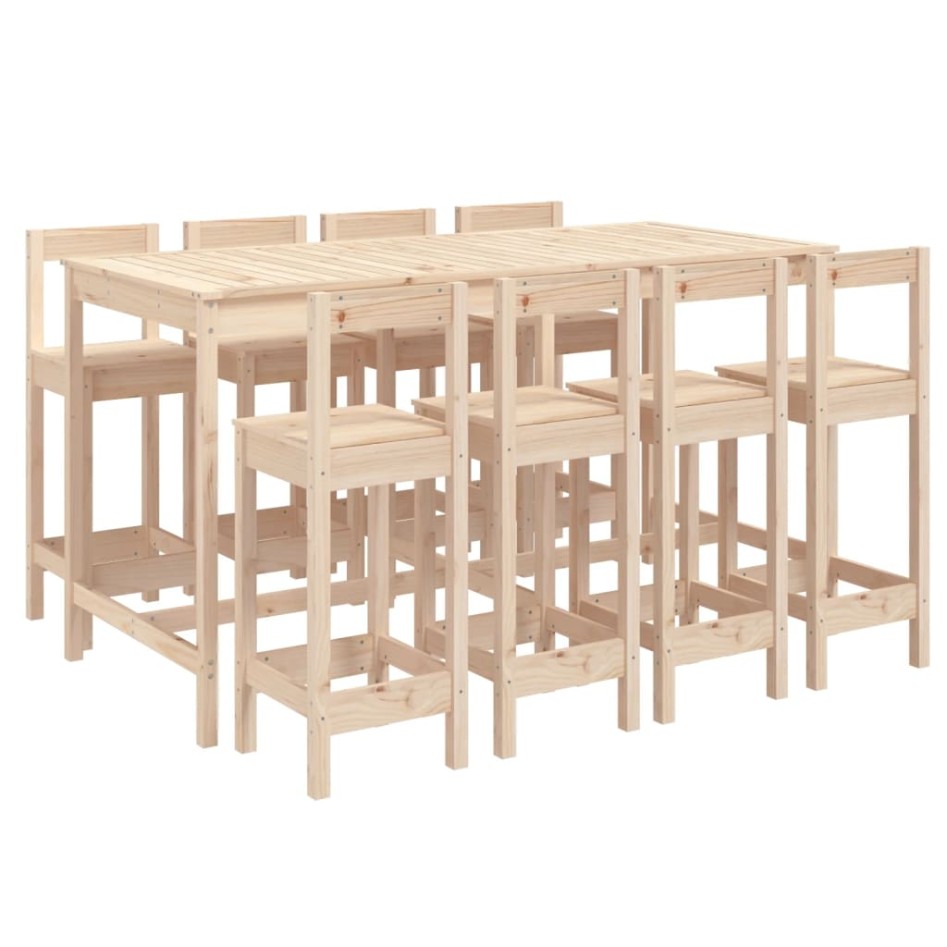 Set de mesa y taburetes altos jardín 9 pzas madera maciza