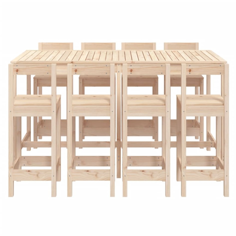 Set de mesa y taburetes altos jardín 9 pzas madera maciza