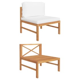 Sofá central de madera maciza de teca con cojines