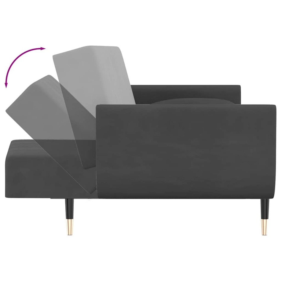 Sofá cama de 2 plazas con dos almohadas terciopelo gris
