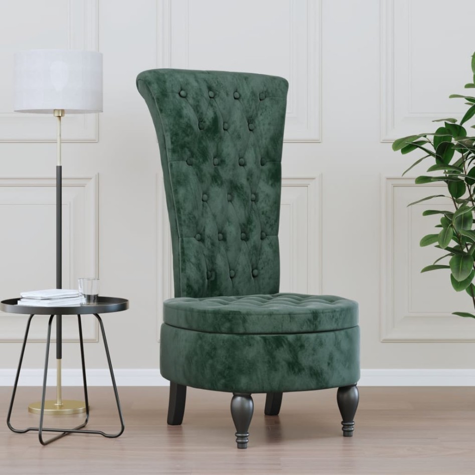 Sillón de respaldo alto con botones terciopelo verde