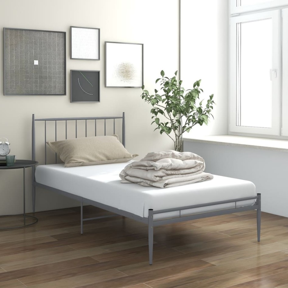 Estructura de cama de metal gris 100x200