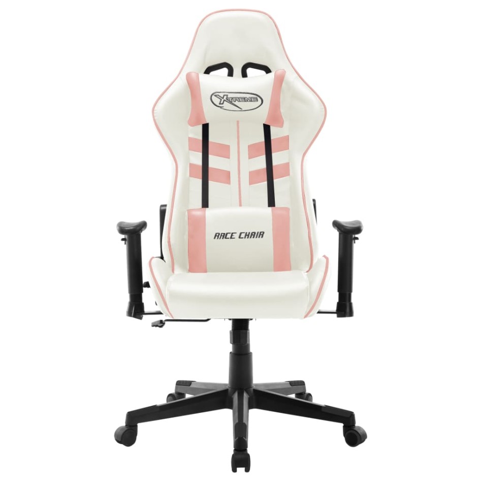 Silla de gaming de cuero sintético blanco y