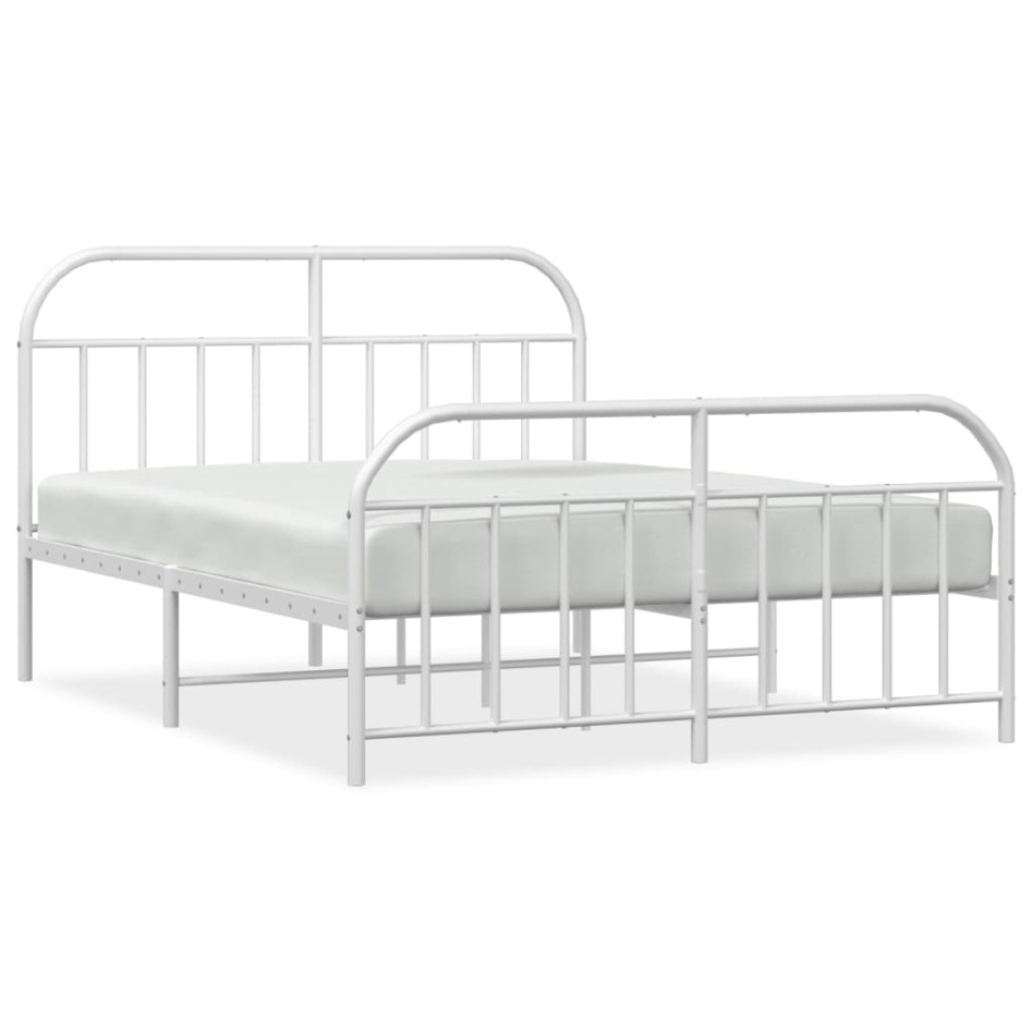 Estructura cama metal con cabecero y estribo blanco 150x200