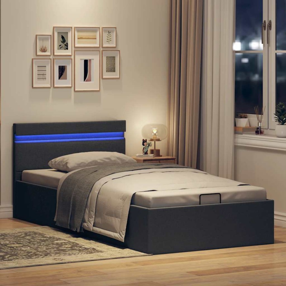 Cama canapé hidráulica de almacenaje sin colchón gris 90x200