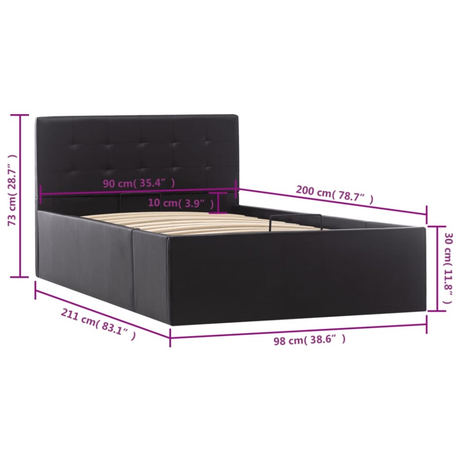 Cama canapé hidráulica cuero sintético negro 90x200