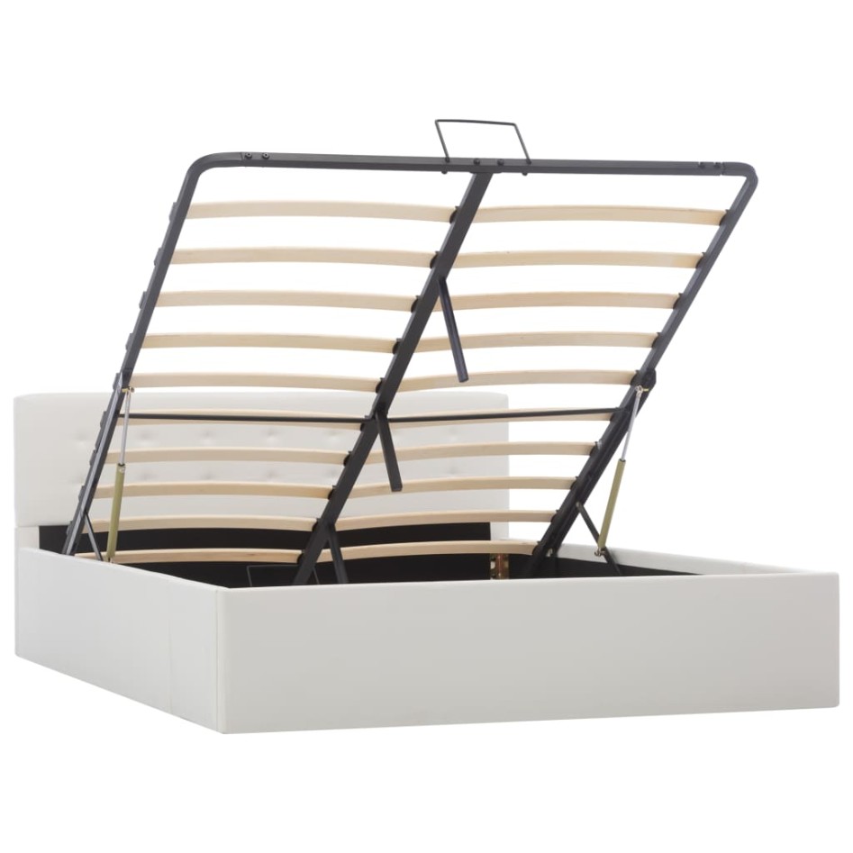 Cama canapé hidráulica cuero sintético blanco 140x200