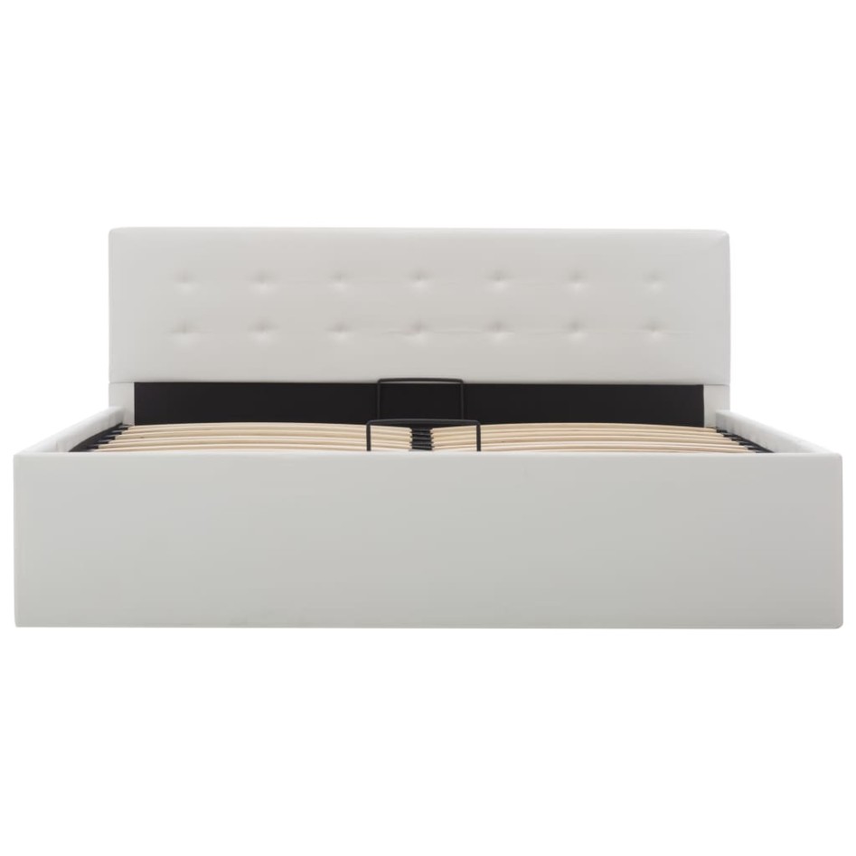 Cama canapé hidráulica cuero sintético blanco 140x200