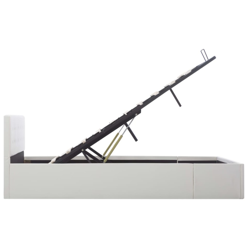 Cama canapé hidráulica cuero sintético blanco 140x200